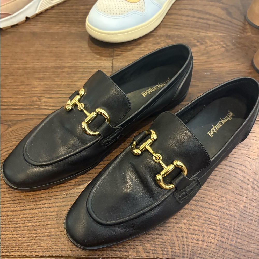 Jeffrey Campbell Black Loafers with Gold Accents